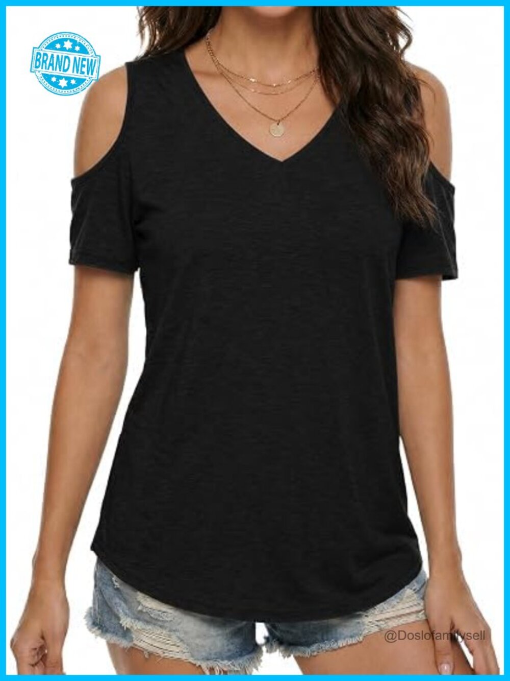Womens V Neck Cold Shoulder Criss Cross Blouse Casual Loose Top